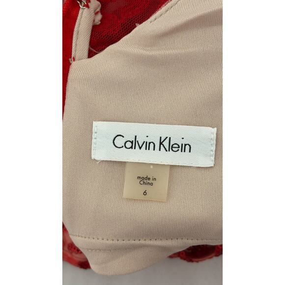Calvin Klein Short Sleeve Sequin Sheath Cocktail Dress Womens Size 6 Red - Picture 8 of 9